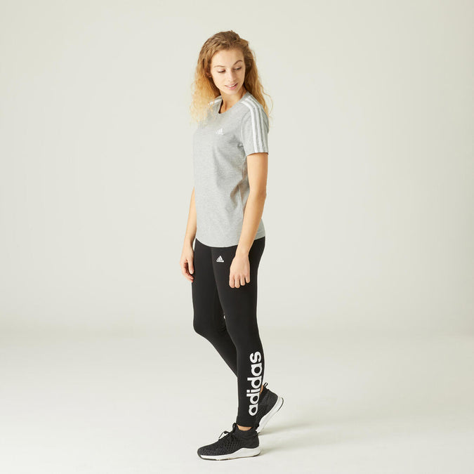 Women's Short-Sleeved Fitted Crew Neck Cotton Fitness T-Shirt 3 Stripes - Grey, photo 8 of 6