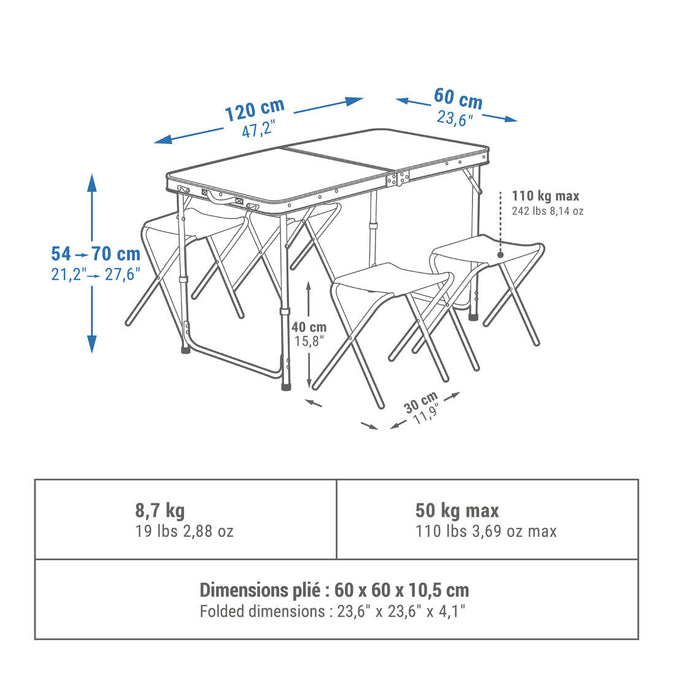FOLDING CAMPING TABLE - 4 STOOLS - 4 TO 6 PEOPLE, photo 13 of 11