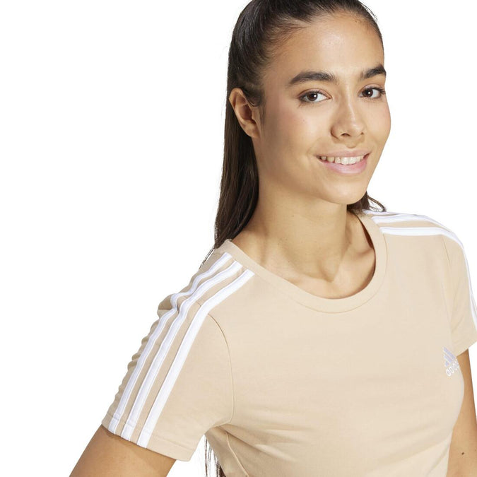 Women's Cropped Slim-Fit Low-Impact Fitness T-Shirt - Beige, photo 9 of 6