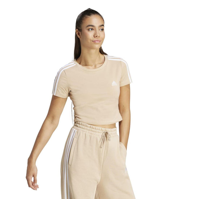 Women's Cropped Slim-Fit Low-Impact Fitness T-Shirt - Beige, photo 8 of 6