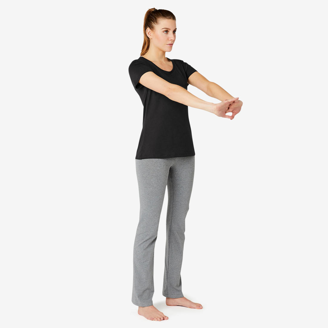 Women's Short-Sleeved Straight-Cut Crew Neck Cotton Fitness T-Shirt 500 - Decathlon Cyprus