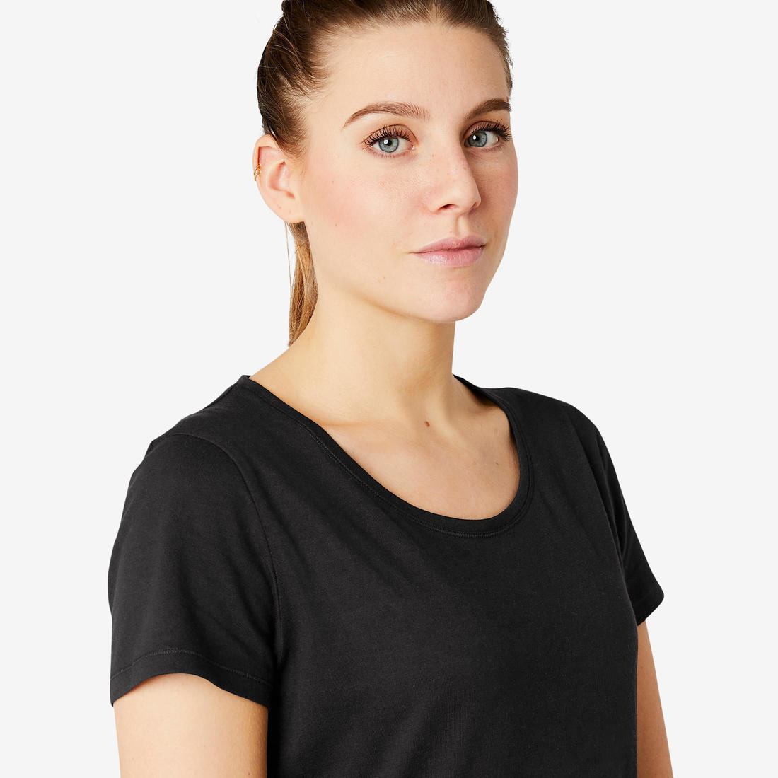 Women's Short-Sleeved Straight-Cut Crew Neck Cotton Fitness T-Shirt 500 - Decathlon Cyprus