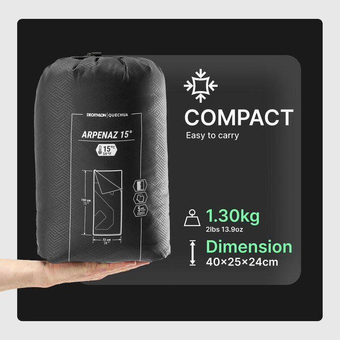 





CAMPING SLEEPING BAG - ARPENAZ 15°, photo 9 of 9