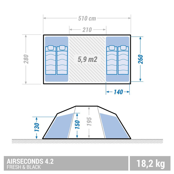 





Inflatable Camping Tent Air Seconds 4.2 Fresh&Black | 4 Persons 2 Bedrooms, photo 40 of 77