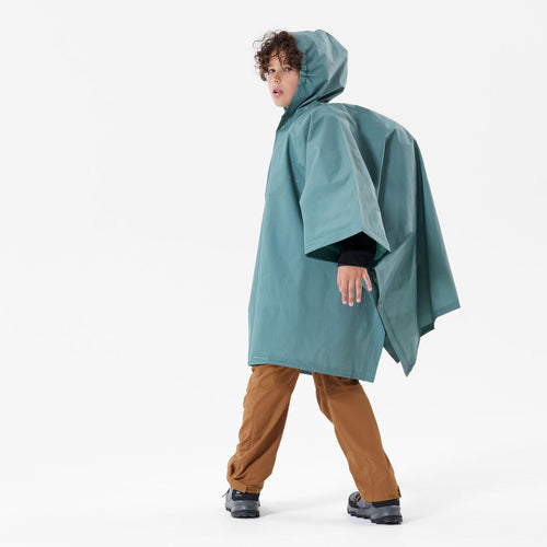 





Kids’ hiking rain poncho - 10 L - 126 to 156 cm Blue green - Decathlon Cyprus